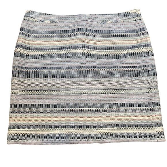 Halogen Tweed Textured Skirt Navy Natural Stripe Lined Back Zip Size 16 - Picture 1 of 10